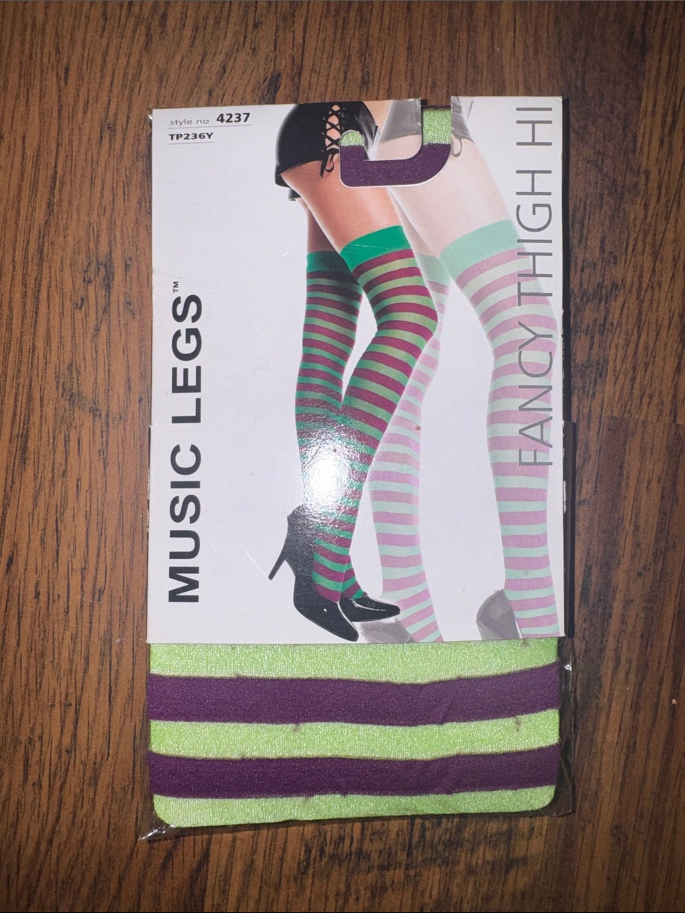 Halloween Music Legs Women's Striped Thigh High Socks - Purple & Green 39.T